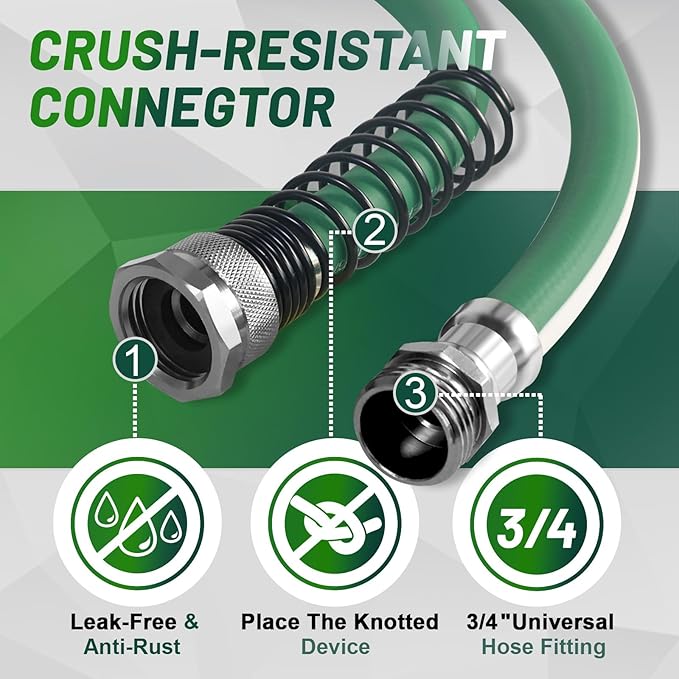 Heavy Duty Garden Hose 100 ft – Outdoor Hybird Water Hose with Solid Fitting - Flexible, Kinkless, Lightweight Garden Hose for Lawn Watering, Car Washing - Burst 500 Psi (100 ft)