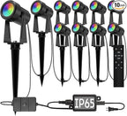 SUNTHIN Outdoor Landscape Lighting with Remote, RGBW Color Changing Spot Uplights,10 Pack