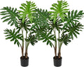 Hollyone Artificial Tree Philodendron Plant 3FT Tall Faux Monstera Indoor Trees Fake Tropical Palm Plants Trees House Plants in Pot for Indoor Outdoor Home Office Garden Living Room Decoration, 2 Pack