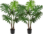 Hollyone Artificial Tree Philodendron Plant 3FT Tall Faux Monstera Indoor Trees Fake Tropical Palm Plants Trees House Plants in Pot for Indoor Outdoor Home Office Garden Living Room Decoration, 2 Pack