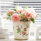 Beeveer 1 Pcs Ceramic Floral Plant Pots with Drainage Hole 5.5 Inch Vintage Farmhouse Accent Planter Rustic Ice Glazed Crack Flower Planter for Indoor Outdoor Home Decor (Pink Rose,Beige and Pink)