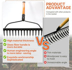 KOLEIYA Garden Rake Heavy Duty, 14-Tine Bow Rake with 57" Fiberglass Handle, for Soil Leveling, Lawn Care, Mulch Spreading, Leaf and Debris Cleanup