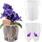 Bluepro 5 Inch Side-Open Orchid Pots 6 Pack, Plastic Nursery Planters with Detachable Side Walls for Easy Repotting, Breathable Slotted Flower Pots with Drainage for Root Health
