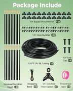 130FT Drip Irrigation System for Garden: 20 Nozzles 1/4" PE Tubing Automatic Watering Kit Adjustable Misting Sprinkler Mister Hose for Water Plants Tape Raised Beds Lawn Outdoor Yard Greenhouse