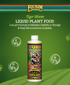 FoxFarm Tiger Bloom Liquid Plant Food - Phosphorus Fertilizer for Buds, Blooms & Flowering - Supports Soil & Hydroponic Systems - High Micronutrient Formula with 2-8-4 Nutrient Ratio - 1 Pint