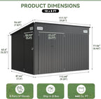 Aoxun 9.4'x7.3' Triple Door Shed Outdoor Storage Shed with Three Lockable Door for Easily Accessing Metal Storage Shed with Slopping Roof for Tools Bicycles Storage in Garden, Backyards (Black)