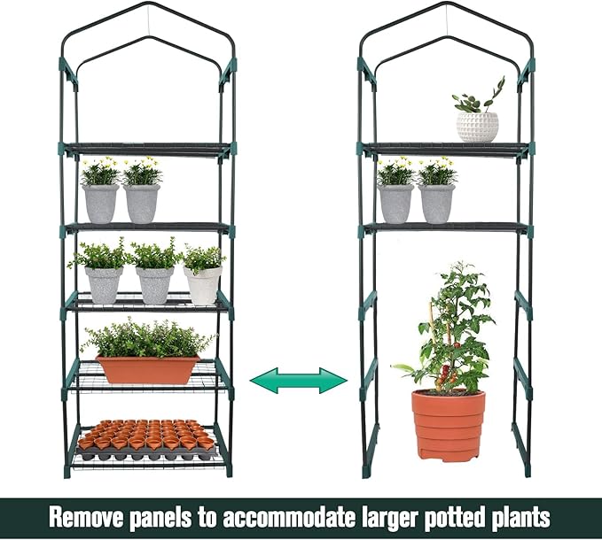 Worth Garden 5 Tier Mini Greenhouse - 75'' H x 27'' L x 19'' W - Sturdy Portable Gardening Shelves with Durable PE Cover w/ Roll-Up Zipper Door- Small Green House Indoor & Outdoor for Plants Flowers