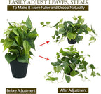 LOYWREE Artificial Scindapsus Aureus Fake Pothos Plants in Black Pots - Realistic Faux Indoor Greenery Potted for Home, Office, Desk, Shelf, Living Room, Bedroom, Balcony, Patio & Garden Decor