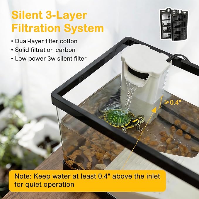 Large Turtle Tank Kit,All in One Red Eared Slider Aquarium,PC Aquatic for Baby Tortoise,Fishes and Amphibians, Includes Silent Filter,Filter Plates,UVB Lamp,Bulb,Plants,Stone,Basking Platform