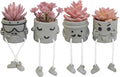Set of 4 Artificial Potted Mini Succulent Plants - Small Fake Succulents in Hanging Leg Cement Pots, Desk/Bathroom/Bookshelf/Wall Decor for Home Office, Cute Office Decor for Women (Pink)