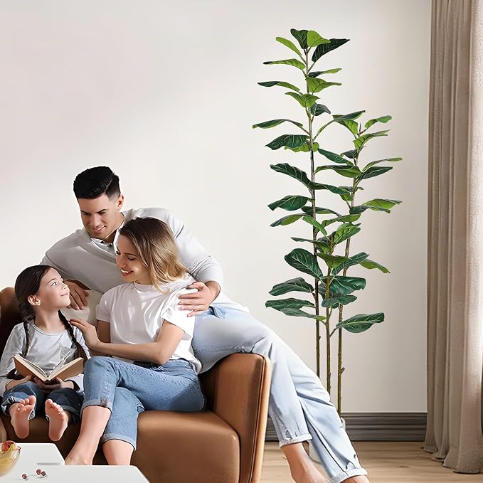 Alupssuc 6FT Artificial Fiddle Leaf Fig Tree with White Planter Pot, 6 feet Tall Fake Tree for Home Decor, Faux Ficus Tree Fake Moss for Indoor Outdoor Office Living Room