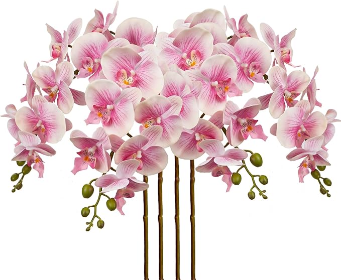 DILATATA 4 Pcs Artificial Orchids Stems with 9 Large Flowers Real Touch Phalaenopsis Orchids Flowers Fake Flower Branches 31.5" Tall for Home Arrangement -Pink Orchid