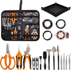 Bonsai Tools Kit 20 Pcs Garden Tools Set for Beginner, Gardening Gift for Women Men, Includes Bonsai Wire Kit, Plant Mat, Pruning Shears, Bonsai Scissors, Succulent Tools in Leather Storage Bag