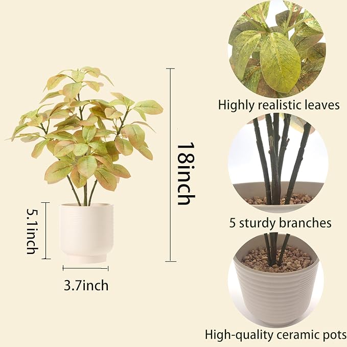 18" Fall Artificial Eucalyptus Plant,Indoor Fake Potted Plants with Ceramic Pots,Faux Plant Desk Plants for Living Room Kitchen Bathroom Office centerpieces Decor