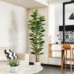 Artificial Fiddle Leaf Fig Tree with White Planter, 7ft Tall Fake Tree with Natural Wood Trunk for Home Decor, Faux Ficus Tree Fake Moss for Indoor Office Living Room