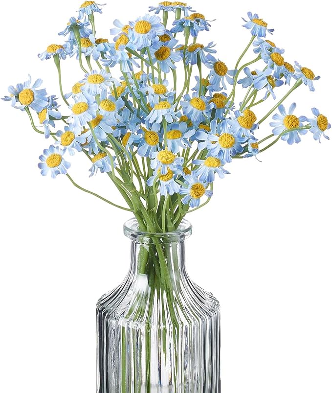 Small Artificial Blue Daisy Flowers - 2 Bouquets (12 Stems), 10 Inch Fake Daisies for Spring Home Decor, Wedding, Party, Table Centerpiece (Vase Not Included)