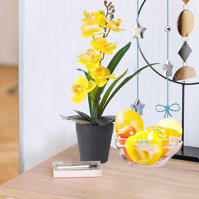 Real Touch Artificial Orchids Flower in Pot, Yellow Faux Orchids Flowers with Vase Fake Phalaenopsis Orchids Arrangement for Table Centerpiece Wedding Party Office Decor