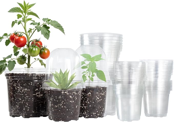 Bluepro 36 Packs 5/4/3.5 Inch Clear Nursery Pots with Humidity Domes, Transparent Plant Pots with Drainage Holes, Variety Pack Seedling Pots for Vegetable Propagation, Root Cutting, Seed Starting