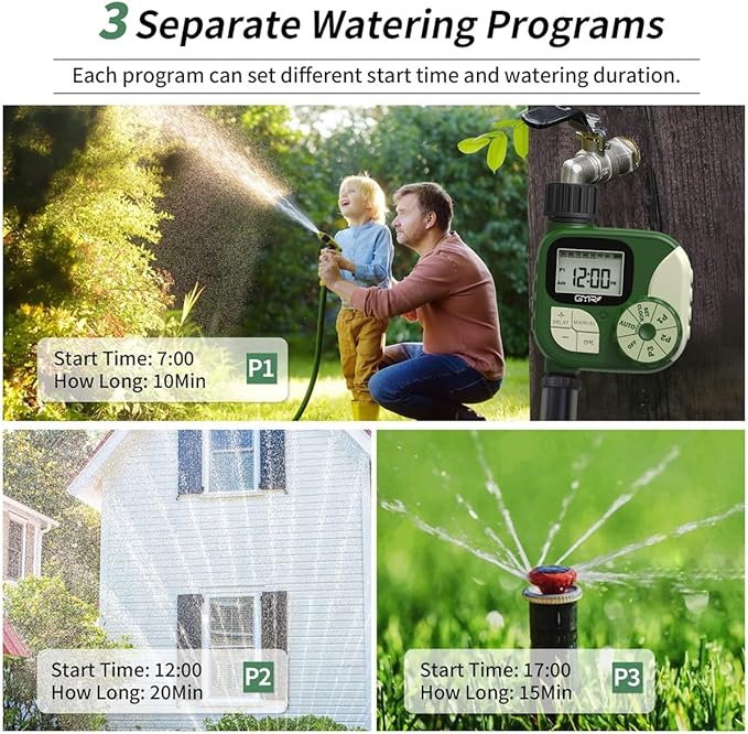 GMR Sprinkler Timer, Water Timer for Garden Hose, Hose Timers for Watering, Irrigation System with 3 Programs/Rain Delay/Manual/Auto Watering System, 1 Outlet