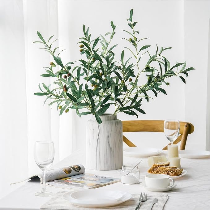 6FT Artificial Olive Tree - Indoor Tall Faux Olive Trees with Basket&3PCS 18Inch Olive Branches, Large Fake Olive Silk Tree Realistic Olive Plants for Home Decor Office Living