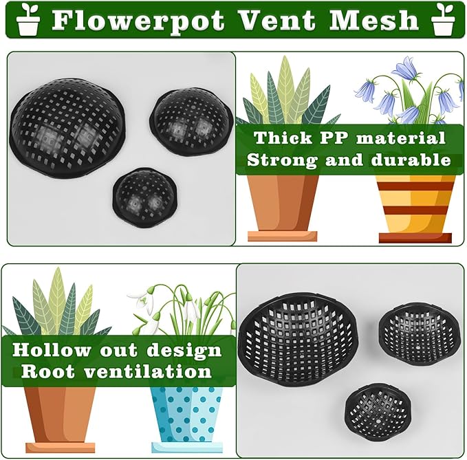 15 Pcs Ppherical Flower Pot Mesh Pad, Planter Inserts Bottom Grid for Large Pots, 3 Size Plant Pot Fillers Drain Hole Plugs Prevent Soil Leakage
