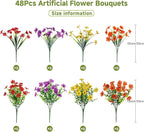 Alupssuc 48 Bundles Artificial Flowers for Outdoors Decoration, UV Resistant Silk Faux Floral Spring Summer Fake Plastic Plants Greenery for Outside Indoor Home Porch Window Box Decor, Mix 4 Colors