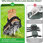 Ohuhu Lawn Aerator Shoes with Stainless Steel Shovel, Free-Installation Aerating Shoe with Hook&Loop Straps, Heavy Duty One-Size-Fits-All Spiked Aerating Sandals for Garden Grass