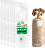 GREANER 3 Mil Mushroom Bag 25PCS, 4"x3"x20" Thick Durable Spawn Bag with Injection Ports, 0.2 Micron Porosity Resistant High Pressure Mushroom Growing Supplies