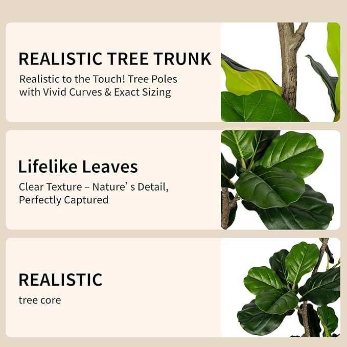 Artificial Fiddle Leaf Fig Tree-5 FT Fake Plant with Nursery Planter,Fake Plants for Home Office Living Room Decor Indoor