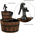 FANTASK 2 Tier Barrel Waterfall Fountain, Outdoor Barrel Water Fountain with Hand Pump Rustic Solid Wood Construction, Outside Cascading Waterfall Fountain for Garden, Backyard, Patio, Porch, Yard