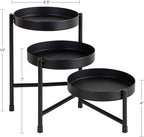 Kate and Laurel Finn Modern Tri-Level Metal Plant Stand, 7.25 x 7.25 x 10, Black, Indoor Multi-Tiered Plant Stand for Tabletop