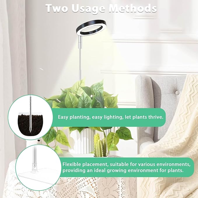 yadoker Plant Grow Light, LED Growing Light with Base Full Spectrum for Indoor Plants,Height Adjustable, Automatic Timer, 5V Low Safe Voltage,Idea for Small Plant Light