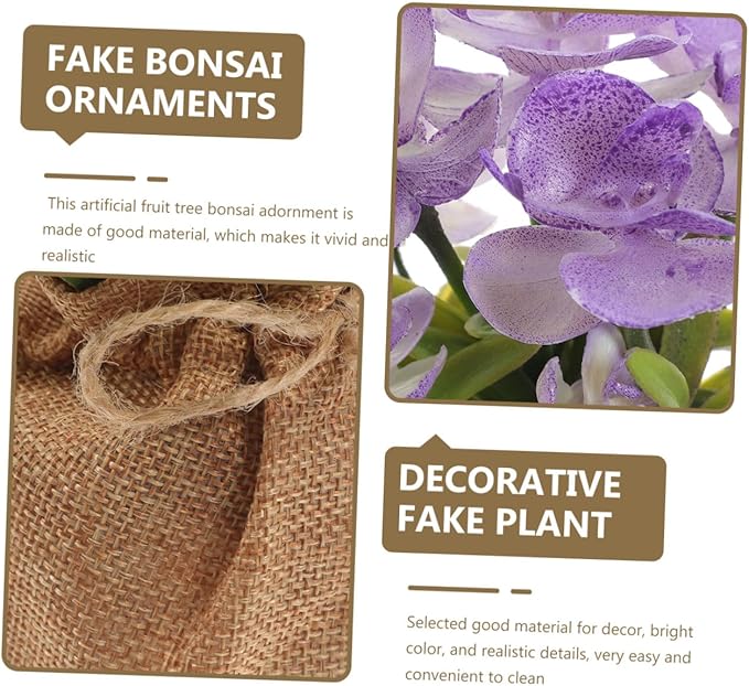 Wakauto Faux Phalaenopsis Orchid Flowers Potted Artificial Plastic Orchid with Rope Bag Decorative Home Ornament for Living Room Office Desk Display
