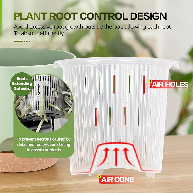 7.2 Inch Self Watering Orchid Pots for Indoor Plants,Macetas para Orqudeas,Flower Pots for Indoor Plants with Holes（Green）