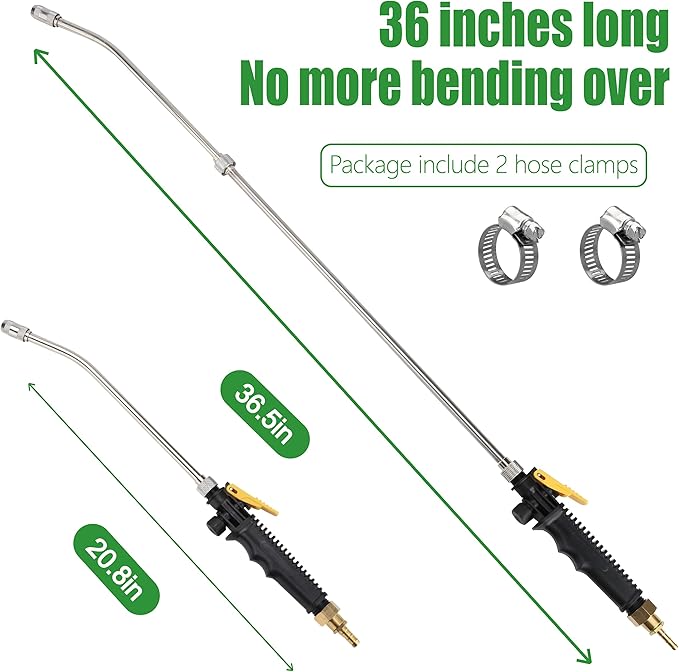 Sprayer Wand,Adjustable Universal Sprayer with 3/8" Brass Barb, Stainless Steel Replacement Sprayer Wand with Shut off Valve (36 Inches Sprayer Wand)
