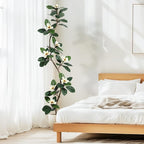 7ft Artificial Rubber Tree with 8 Pcs Magnolia Flowers,Tall Fake Tree with White Planter and Moss Decor,Faux Plants Indoor for Home Living Room Porch Decor