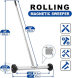 Toolwiz 17" Rolling Magnetic Sweeper 8.8lbs, with 16 lbs Telescopic Magnetic Pick Up Tools –Lightweight Pick-up Sweeper with Wheels for Nails, Screws & Metal Debris Home Use Workshop Garage