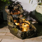 Sunlinua 23.62" L Outdoor Water Fountain with 3 Tiers Cascading Realistic Tree Trunk Waterfall Fountains with LED Lights Outdoor Water Fountain for Garden Patio Backyard Porch Home Decor