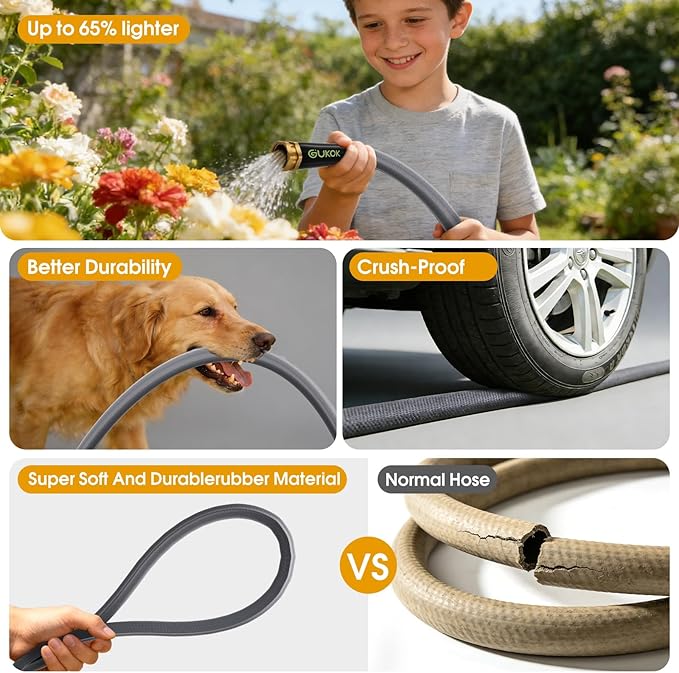 Garden Hose 100 FT, Non-Expanding Water Hose, Ultra-Light & Flexible, Burst-Resistant, Kink-Free, High-Pressure Garden Hose All-Weather Use for Lawns, Gardens, and Outdoor Cleaning