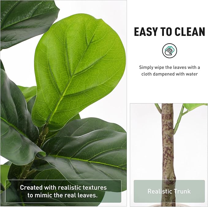 Artificial Fiddle Leaf Fig Tree 7FT with Planter Faux Trees Indoor Tall Artificial Tree, Stable Base, 128 Realistic Leaves, for Indoor/Outdoor Home Office Living Room Decor, Housewarming Gift