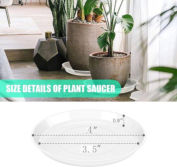 OUPSAUI 4 Pack Clear Plant Saucer 4 6 8 10 12 14 16 18 20 22 Inch Plant Trays for Pots, Plastic Extra Large Planter Saucers for Outdoors Indoors, Drip Catcher Water Tray for Plants (4 Inch)