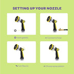 Hose Nozzle [Yellow] Heavy Duty Hose Sprayer With 10 Adjustable Watering Patterns. Thumb Control Design, Comfortable Ergonomic Grip, Garden Hose Nozzle for Watering Plants & Lawns/Fun showers/Cleaning