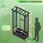 Raised Garden Bed with Trellis & Hanging Roof, Weatherproof Metal Planter Box with Wheels, Garden Arch Trellis for Outdoor Climbing Plants Vines Flowers, 74" H x 44" L x 17" W, Black