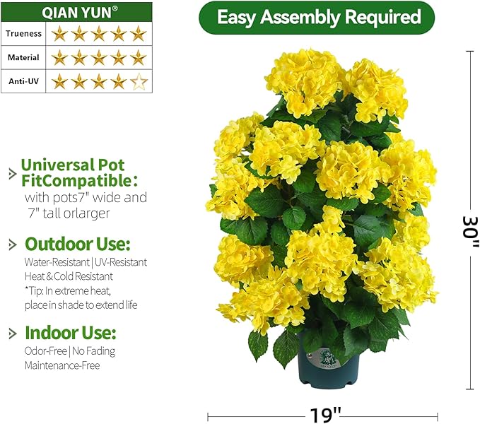 Faux Hydrangea Tree 30" Tall (2 Pack), Artificial Hydrangea Plant in Pot with Yellow Flowers, Realistic Hydrangea Tree for Indoor Outdoor Porch, Patio, Home Decor