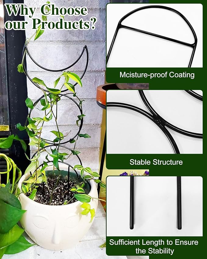 4 Pack Trellis for Indoor Climbing Plant, Small Metal Garden Trellis for Potted Plants, Stake Mini Treleaf Trellis Support for Hoya, Vines, Pothos, Monstera (Black)