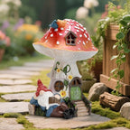 Solar Mushroom Statue Outdoor Decor,Gnome Reading Under Mushroom Figurine with LED Light, Fairy Garden Patio Lawn Yard Decor Mother's Day Housewarming Gifts for Women Mom Grandma