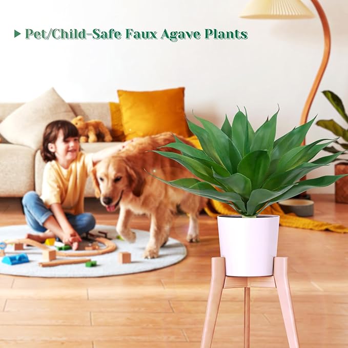 2 Pack Fake Agave Plants 18 Inch Large Artificial Succulents Realistic UV Resistant Faux Aesthetic Plants for Outdoor Decoration Tropical Plant Home Garden Front Porch Decor - 21Leaves, Dark Green