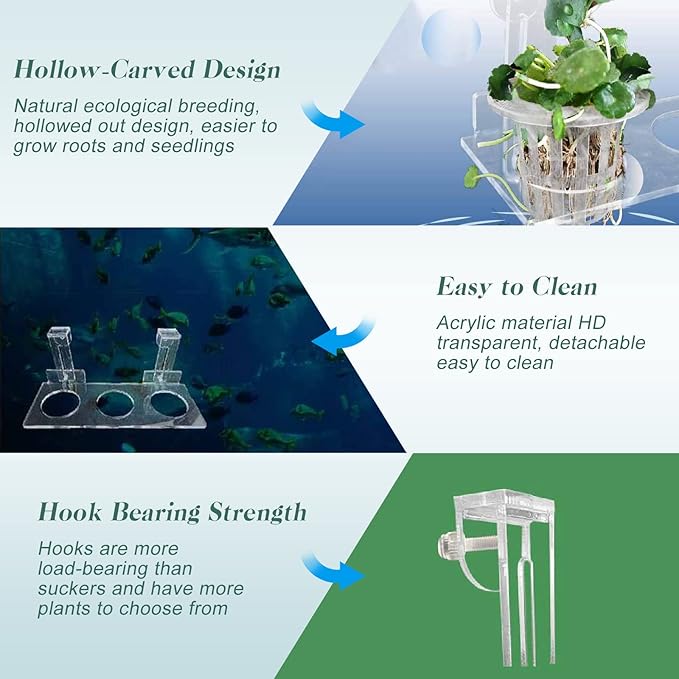 Upgrade Acrylic Aquarium Plant Holder Hanging Aquatic Plant Holder,Adjustable Hook Fish Tank Pot for Hanging Cultivation and Aquarium Decor