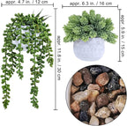 Winlyn 3 Pcs Assorted Small Potted Succulent Plants Artificial Aloe Hanging Succulent in White Geometric Concrete Ceramic Pots for Gift Party Wedding Favors Windowsill Table Shelf Indoor Outdoor Decor