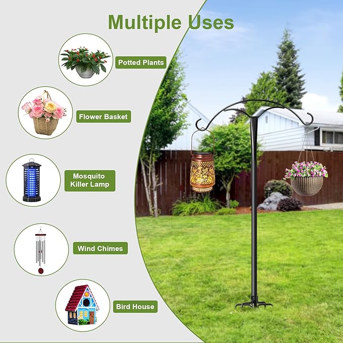 70 Inch Shepherds Hooks for Outdoor,Heavy Duty Shepherds Hooks for Outdoor with 5 Prong Base, Adjustable Stand Hanger for Garden Plant, Hummingbird Feeder, Lantern, Hanging Wedding Decor (1 Pack)